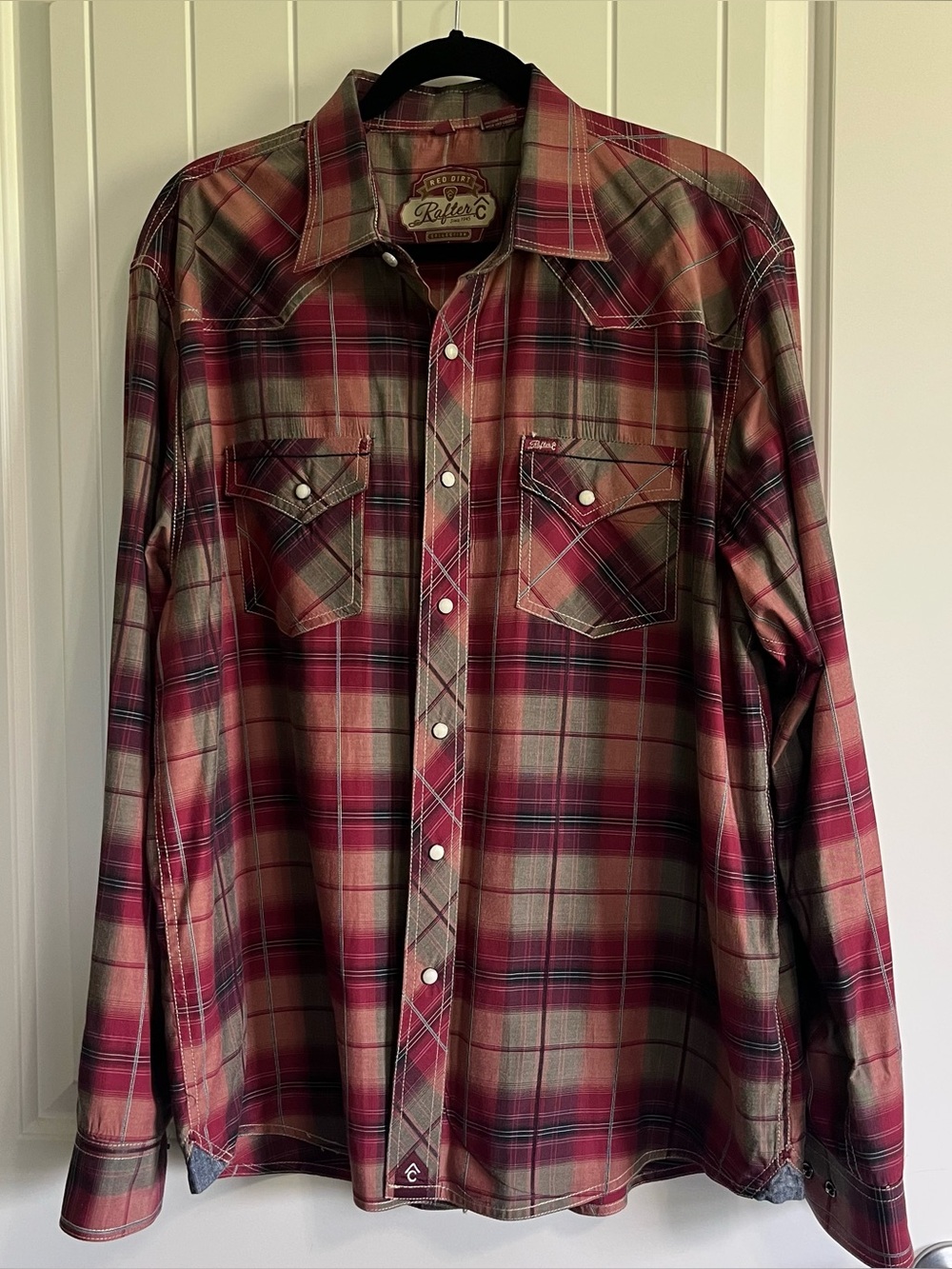 Rafter C Men's Red Plaid Button-Down Western Shirt